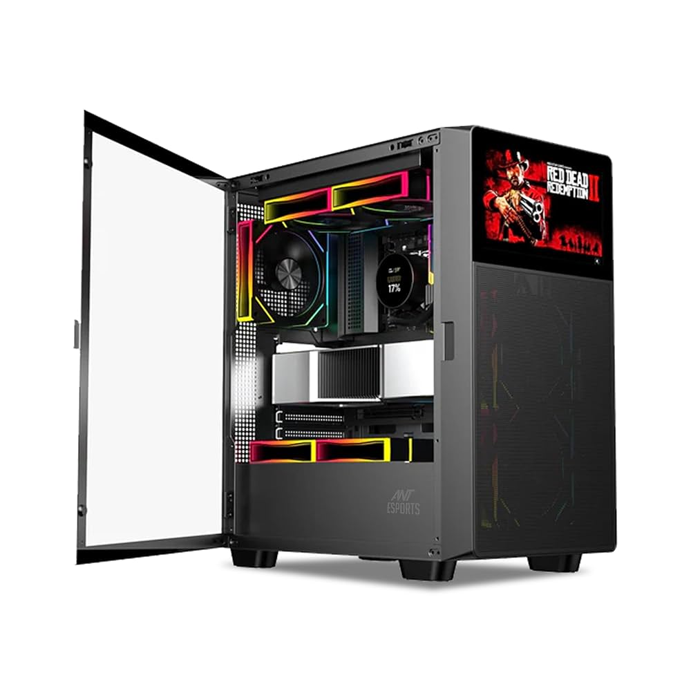 Ant Esports ICE Digital C3 ARGB ATX Mid Tower Cabinet (Black) with 8-Inch IPS Display, Tempered Glass & ARGB Fans