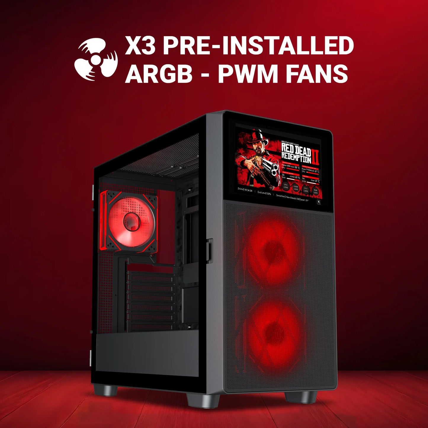 Ant Esports ICE Digital C3 ARGB ATX Mid Tower Cabinet (Black) with 8-Inch IPS Display, Tempered Glass & ARGB Fans