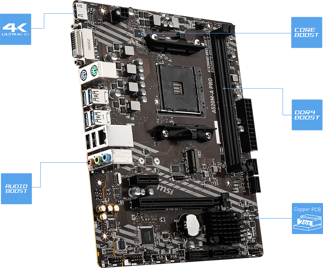 MSI A520M-A PRO AMD AM4 Micro-ATX Motherboard