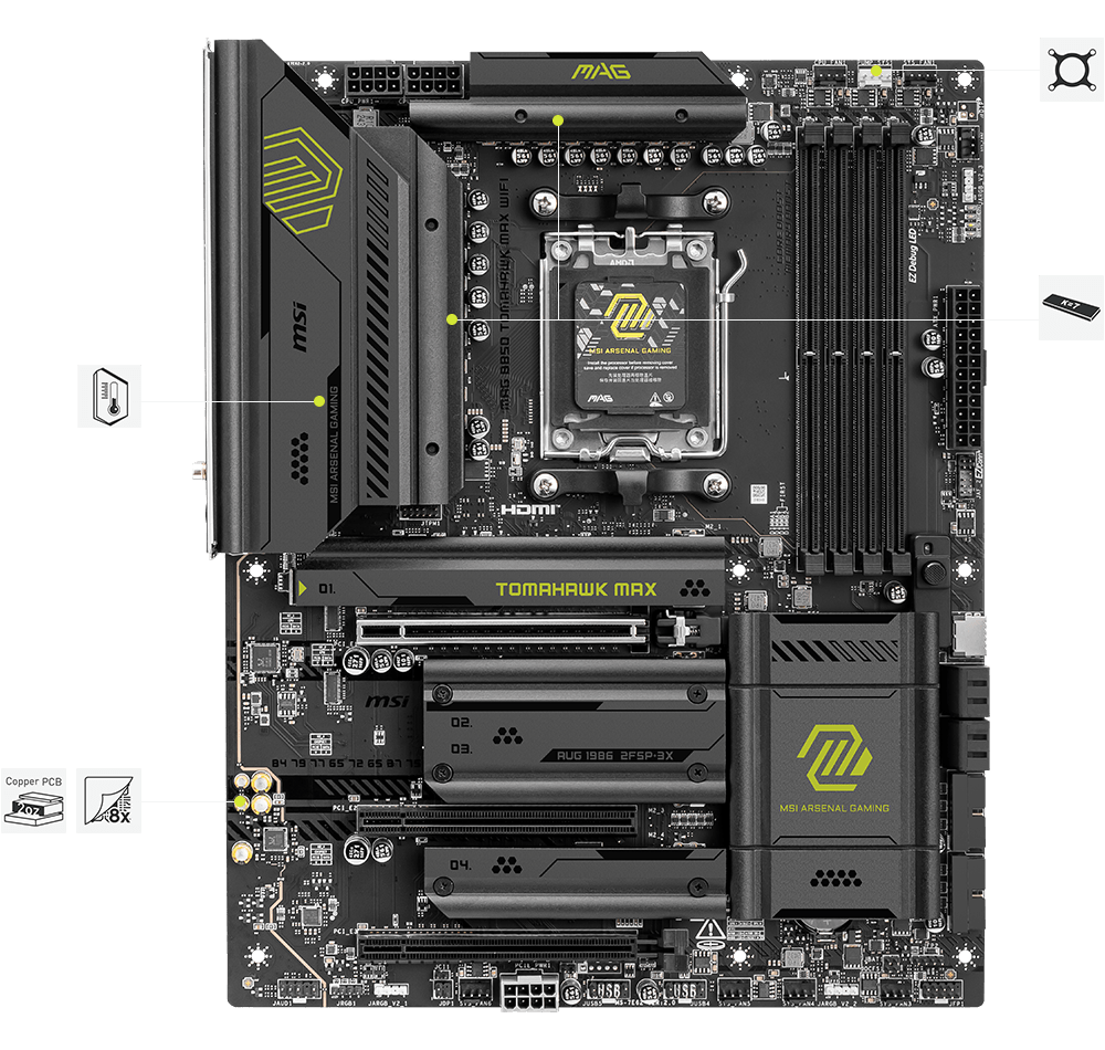 MSI MAG B850 TOMAHAWK MAX WIFI DDR5 ATX Motherboard – AM5 Socket AMD