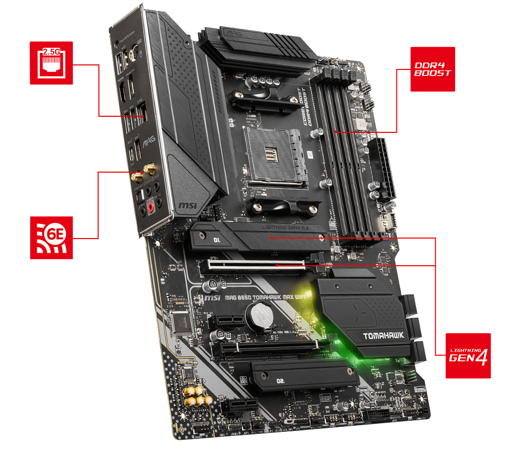 MSI MAG B550 TOMAHAWK MAX WIFI DDR4 ATX Motherboard โ AM4 Socket AMD