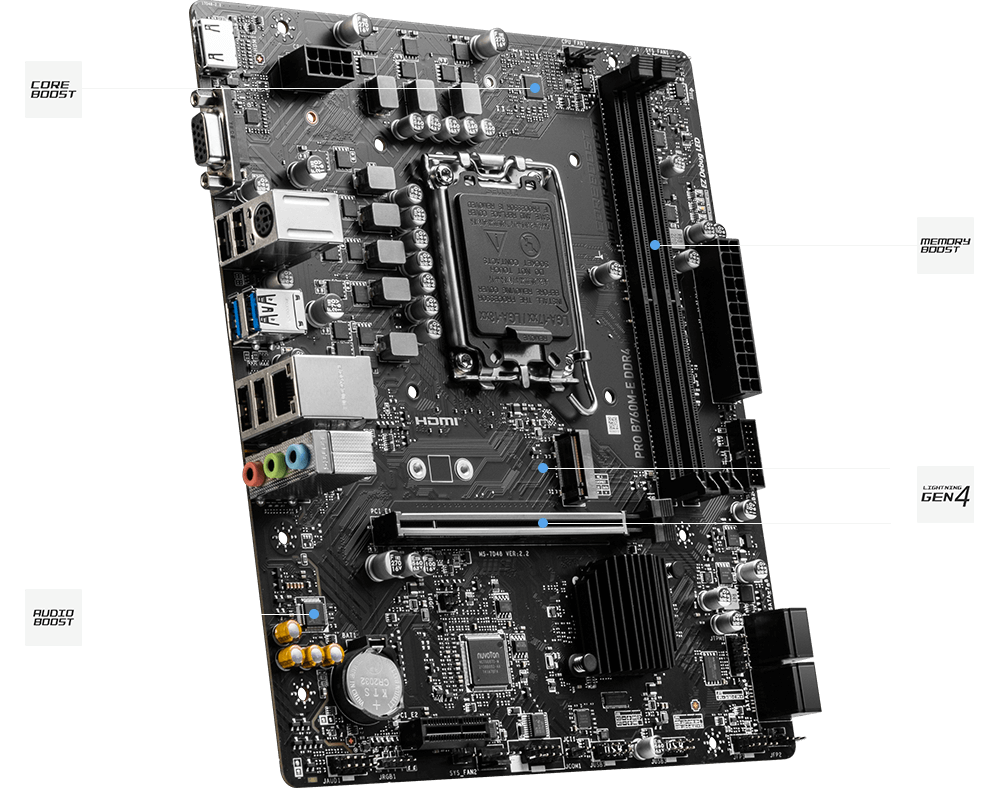 MSI Pro B760M-E DDR4 Intel Motherboard Supports Intel 12th , 13th & 14th Gen Processors