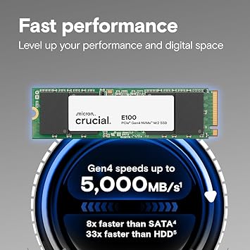 Crucial E100 2TB M.2 NVMe PCIe SSD Up to 5000MBs 