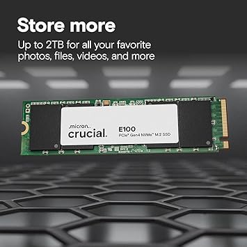 Crucial E100 2TB M.2 NVMe PCIe SSD Up to 5000MBs 