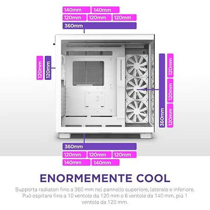 NZXT H9 Flow Dual-Chamber ATX Mid-Tower Gaming Cabinet White